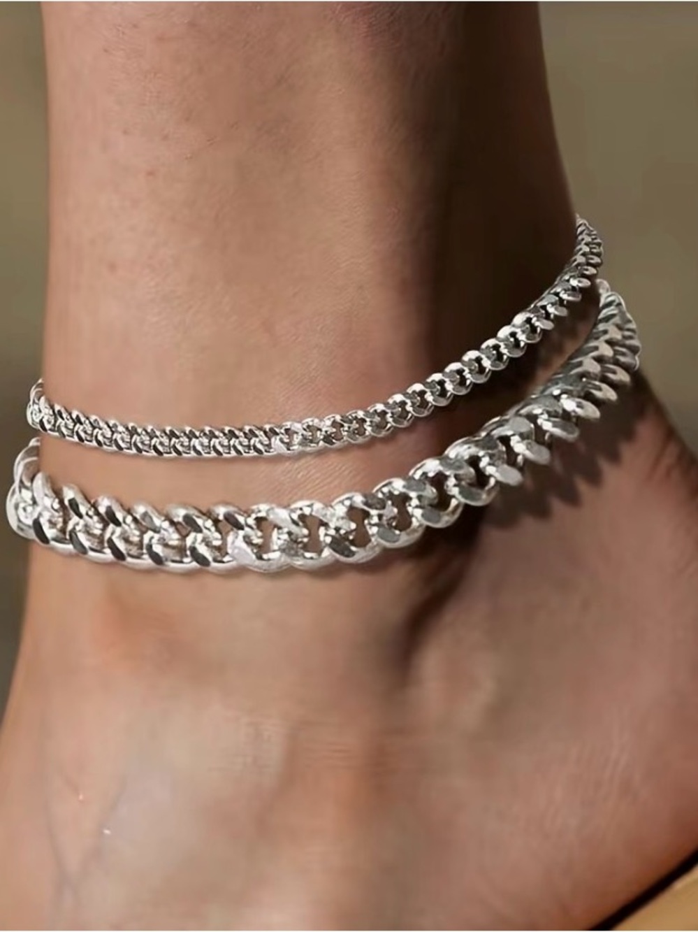 Double Silver Chain Anklet Set